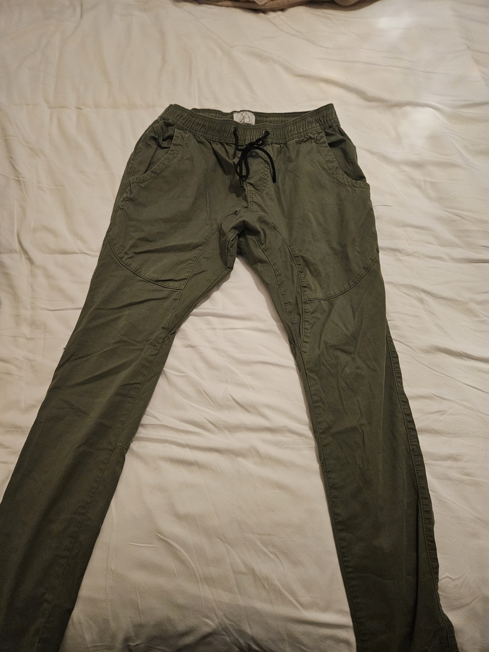 Slim Fit Olive Cargo Pants with Elastic Drawstring Waist
